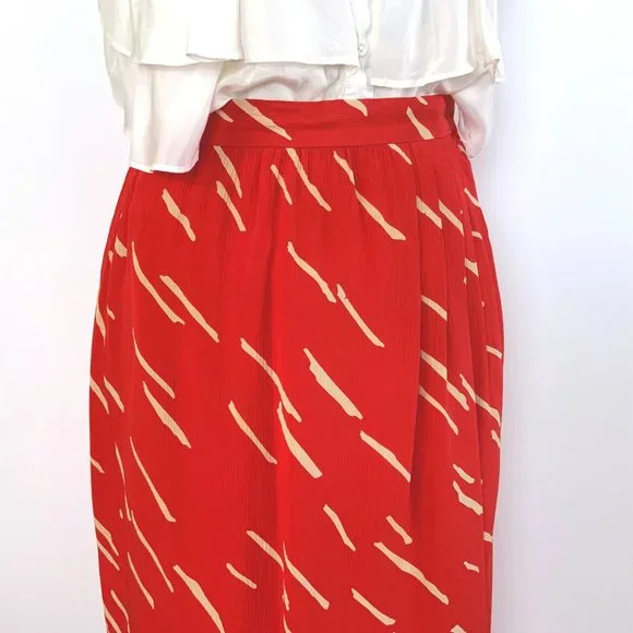 Vintage Christian Dior Red  Silk Wrap Front Midi Skirt Luxury Size 10 - Picture 5 of 16